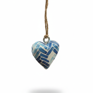 colgante corazón de madera rayas azules